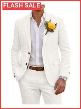 Men's Slim Fit Linen 2 Piece Suit Summer Beach Wedding Business
